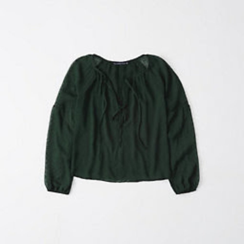 Abercrombie & Fitch | Chiffon Tie Blouse Dark Green Medium